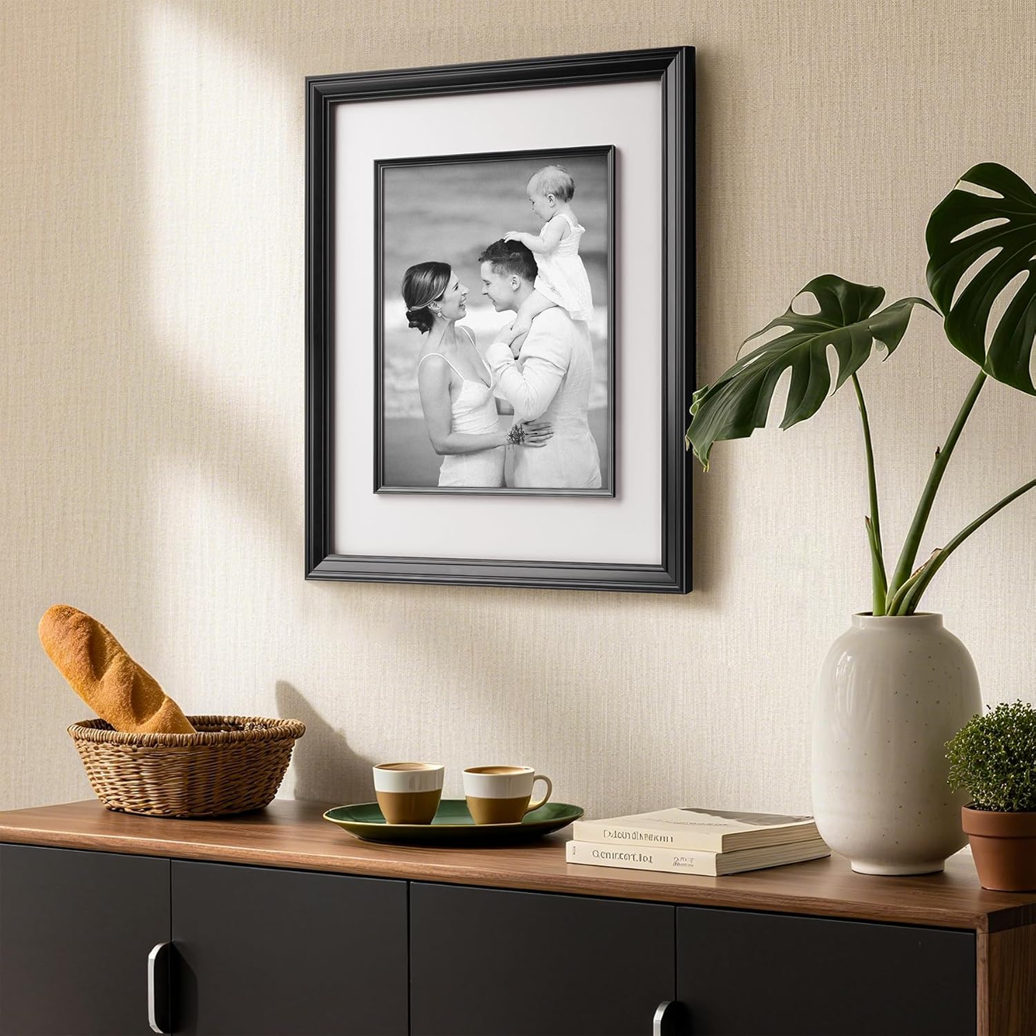 Yaetm 16x20 Black Picture Frame with Decorative Inner Frame & Tempered Glass, Display 11x14 Photos with Mat on Wall - Portrait or Landscape - Ideal for Office & Home Décor (Black, 2 Pack)