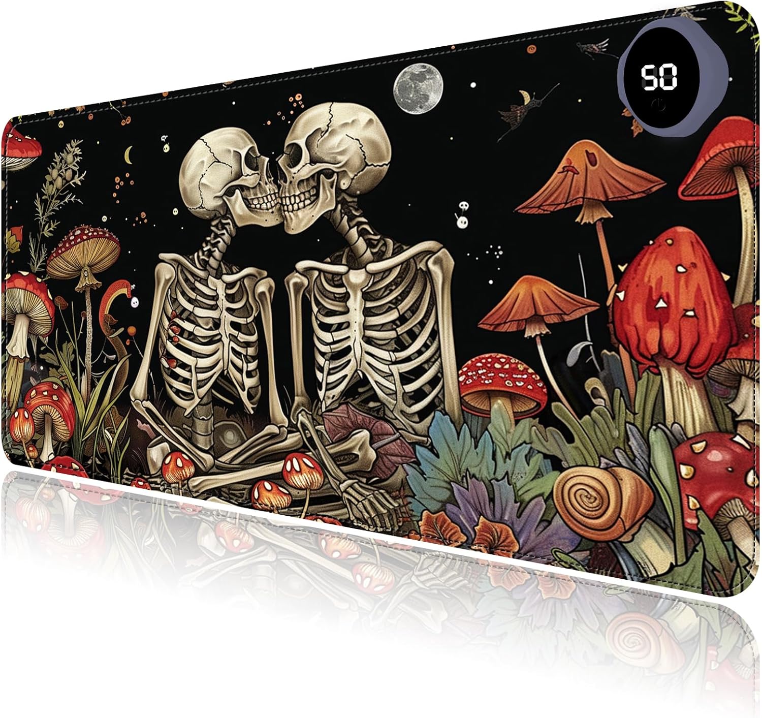 Heated Mouse Pad with 3 Levels Heated & 3 Hours Auto Shut-Off Mouse Pad for Warming Hands in Office Home, 31.5" x 13"Large Safe Desk Mat Hand Warmer，Kiss Skull
