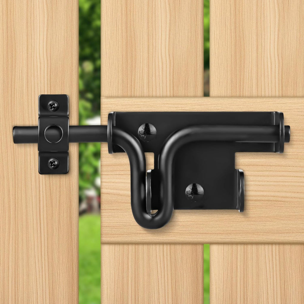 Heavy Duty Slide Bolt Gate Latch with Padlock Hole - Universal Security Lock for Wooden Fence, Metal Gate, Shed Door, Yard Barn, Vinyl Sliding Door - Out/Indoor Waterproof Door Latch, Black
