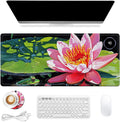 Heated Mouse Pad, Warm Desk Pad, Keyboard Mat 31.5 x 13 Inch Large Size Intelligent Fast Heating, 3 Speed Adjustable, Timed Auto Power Off for Game Office Home,Lotus Flower