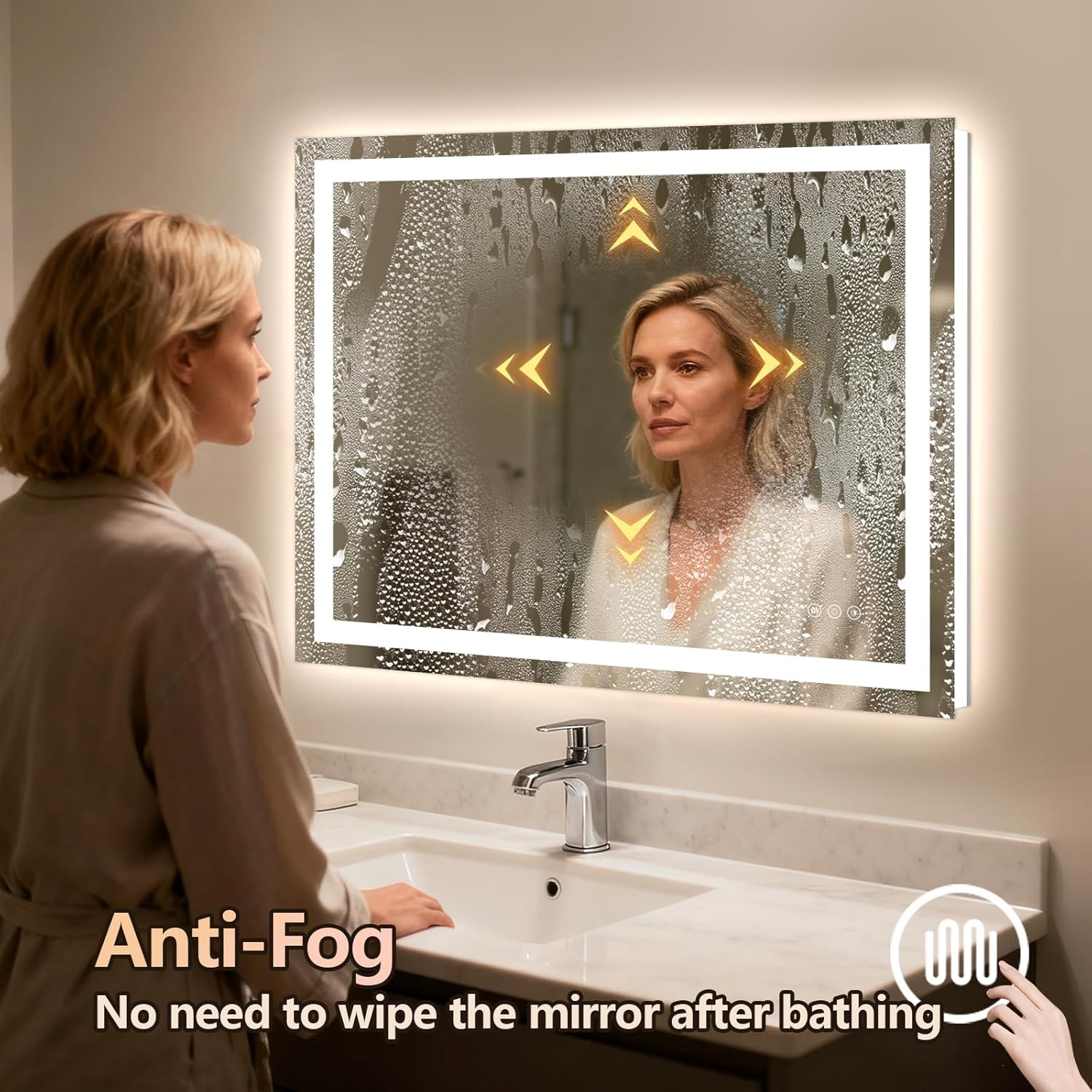 Niccy 36" x 28" LED Bathroom Mirror with Lights, Backlit and Front Lit, Lighted Vanity Mirror for Wall with 3 Colors, Anti-Fog, Shatter-Proof, Memory for Bedroom, Horizontal/Vertical