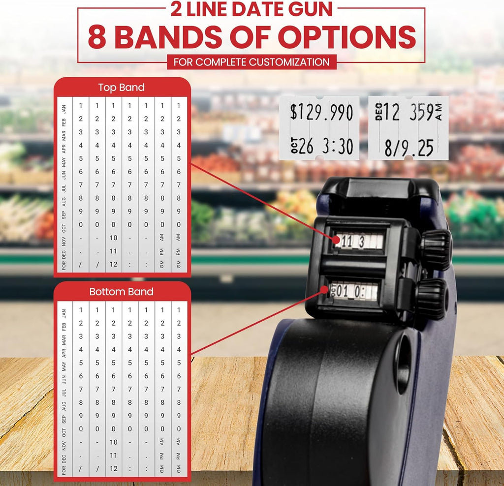 Perco Pro 2 Line Date Gun, Includes 16 Digits Date Gun Labeler, Pre-Loaded Roll of 750 White Labels and Ink Roll
