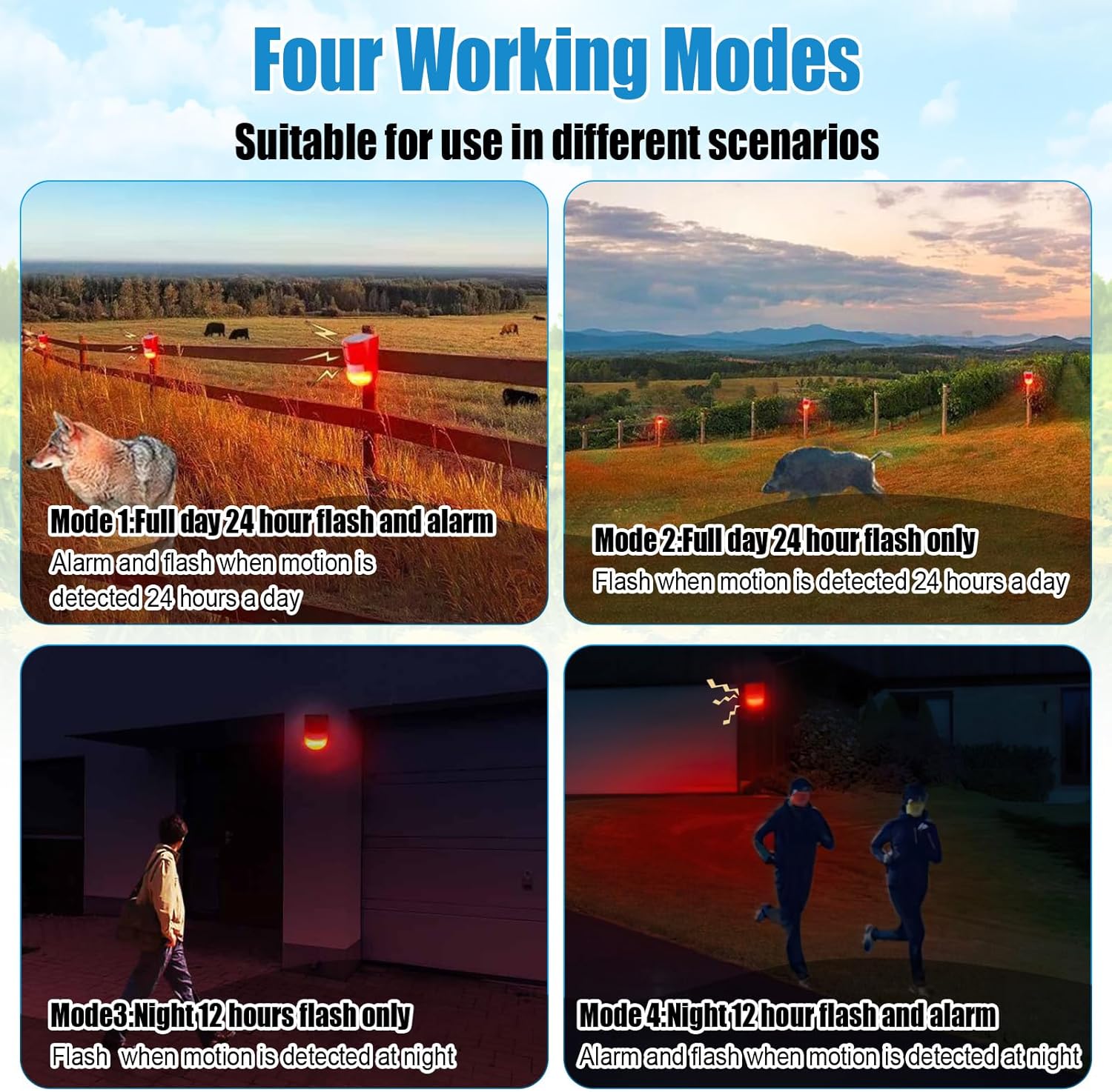 Qualirey 2 Pack Solar Sound and Light Alarm Motion Sensor 129db Outdoor Security Siren Waterproof Motion Activated Detector Alarm 6 LEDs Flash Warning Strobe System for Home, Farm (Red)