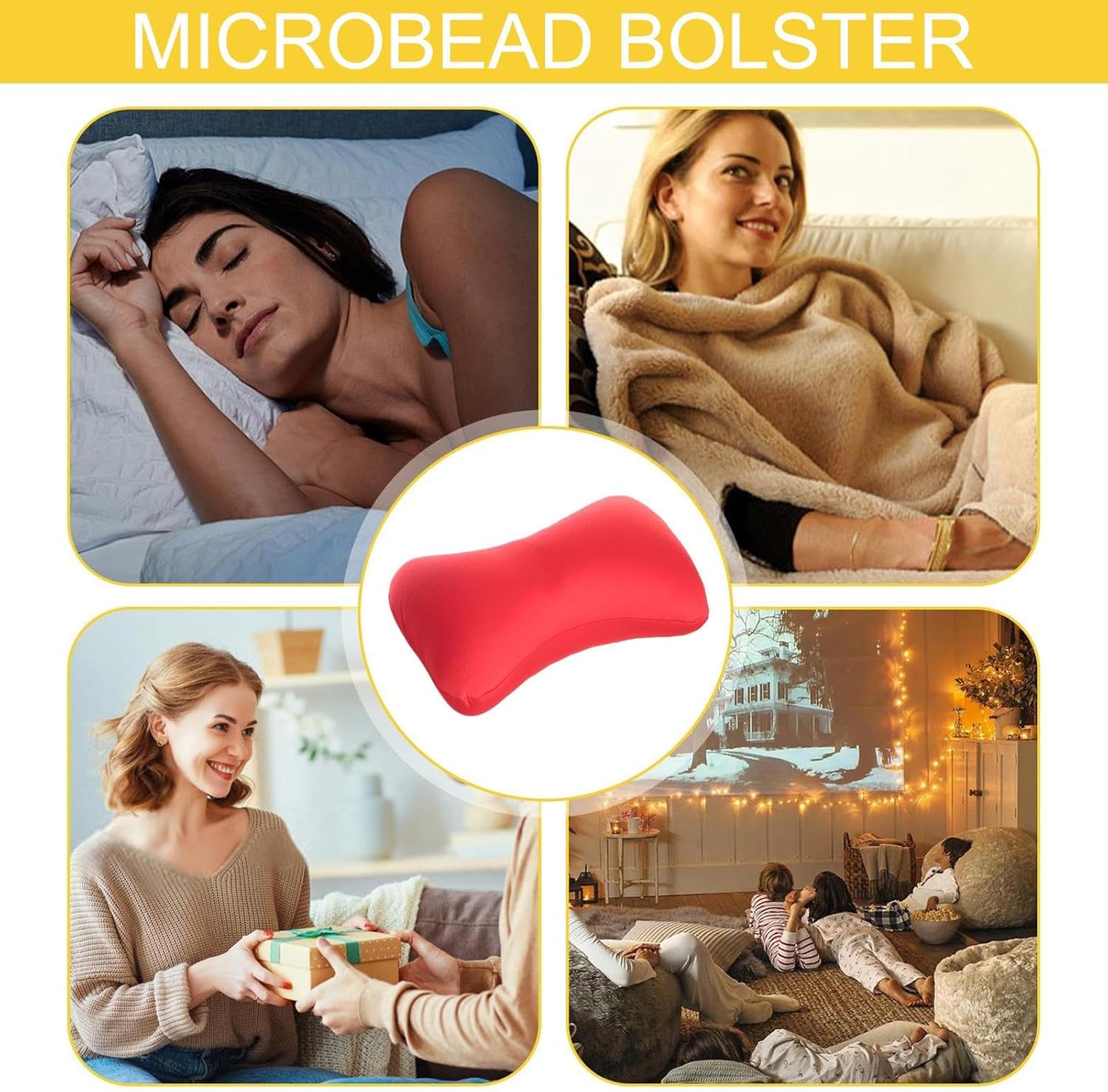 Microbead Bolster Tube Pillow - Travel Comfort Cushion | Cylindrical Neck Roll Support | Soft Bean Bag Body for Airplane Car Recliner Sleeping, Ergonomic Lumbar Aid, Home Rest Gift
