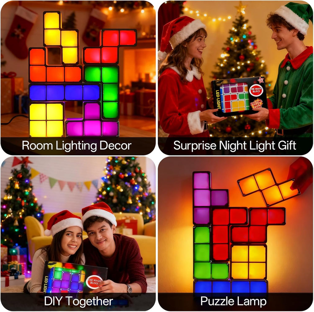 Night Light New Upgrades DIY Stackable LED 3D Puzzles Night Lamp Lights 7 Colors Night Lights Interlocking Induction Nightlights Novelty Tangram Lights Birthday Gifts for Teen