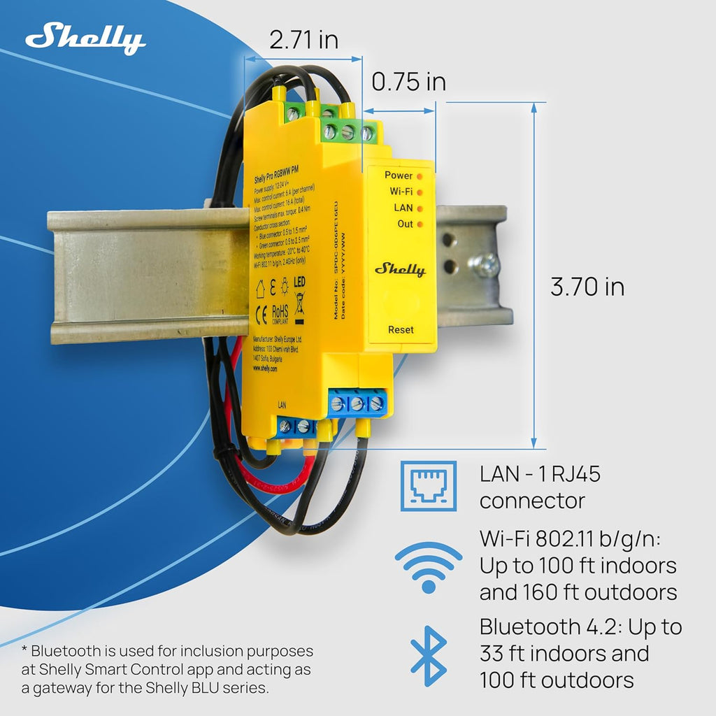 Shelly Pro RGBWW PM | Wi-Fi & LAN Smart Remote Control for RGBW Led Strips with Power Metering | Home Automation | No Hub | Compatible with Alexa & Google Home | iOS Android App | Dimming Control