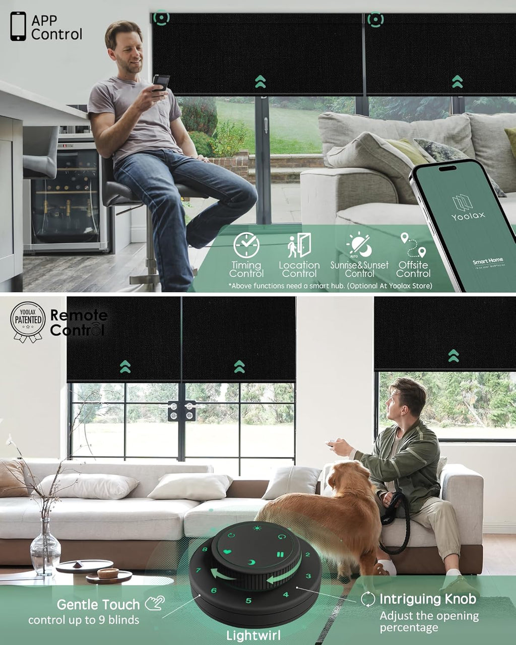 Yoolax Motorized Blinds with Remote, Smart Blinds for Windows Blackout Automatic Shades Work with Alexa Remote Control Roller Window Shades with Valance, Custom Size (Fabric-Black)