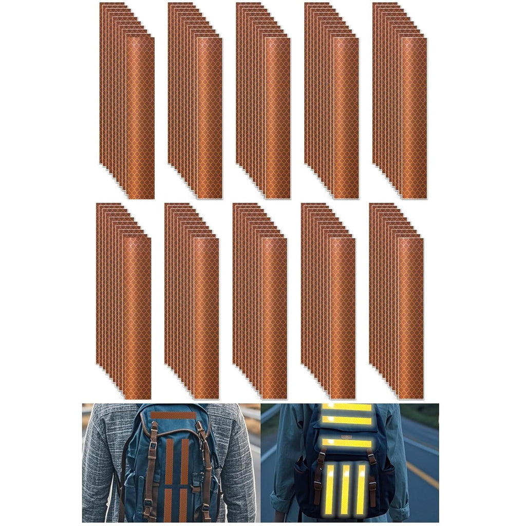 Non Fading Brown Reflective Stickers 1 inch X 6 inch, Outdoor Waterproof High Visibility Warning Safety Adhesive Reflector Tape (100 Pcs)