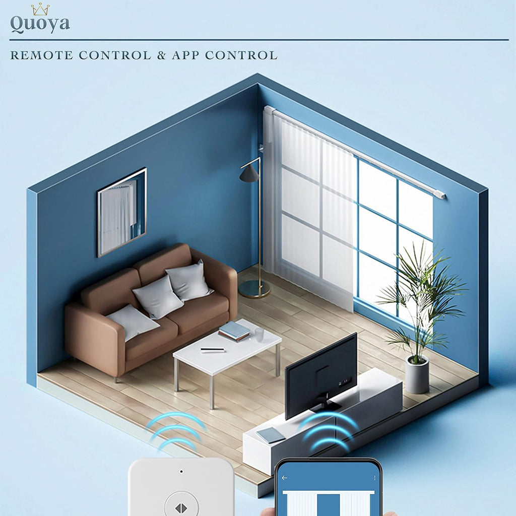 Quoya Smart Electric Curtain Track AT5810【Up to 3m(118in) - Motorised and Adjustable 】, with Automated Rail Motor with App, Voice, Remote Control, Compatible with Alexa, Google and Siri