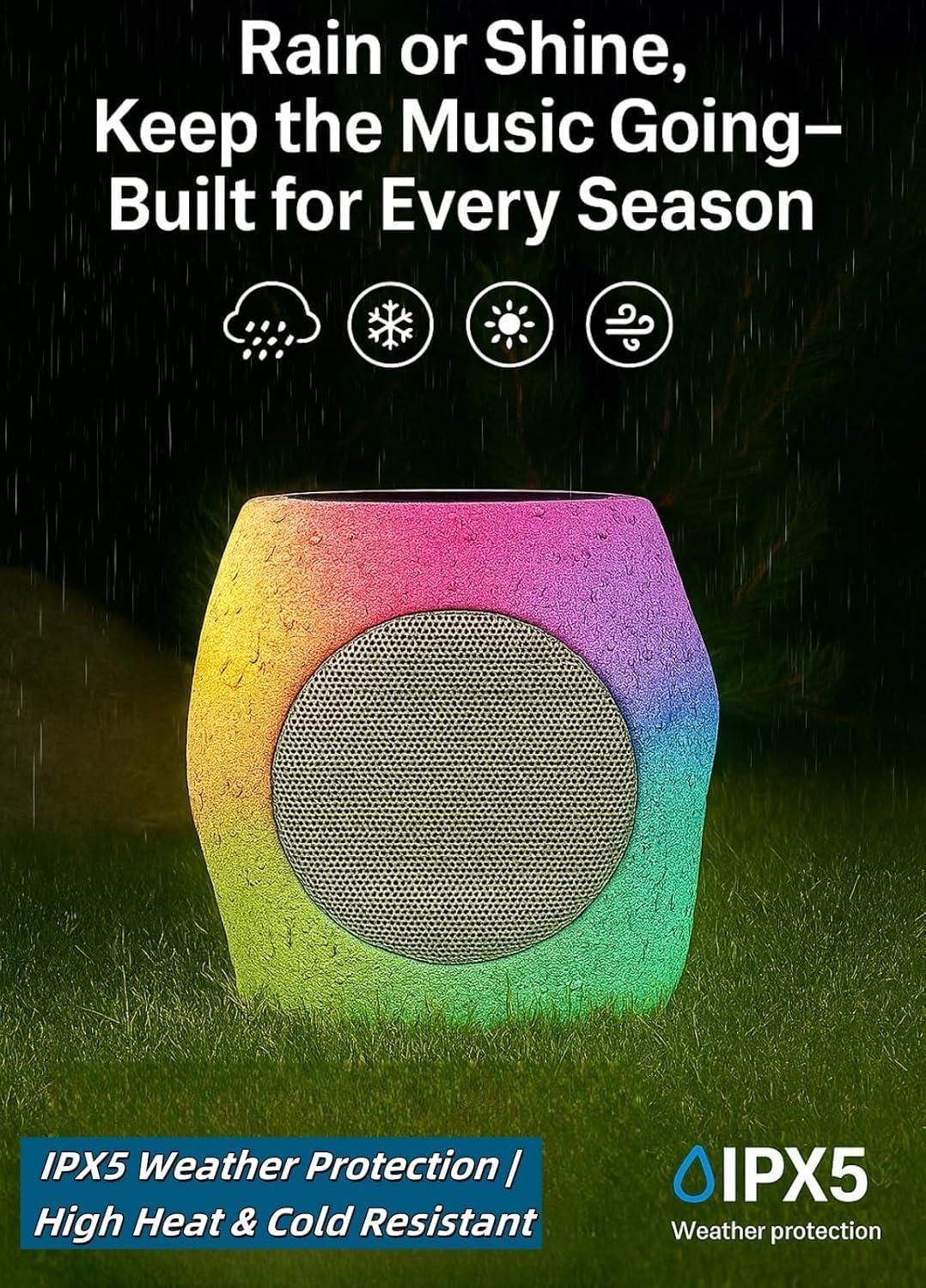 Outdoor Rock Speaker Bluetooth Speakers 48 W Deep Bass (2 Pack) – 16 Hr Playtime, Bluetooth 5.4 TWS Stereo, Aluminum‑Alloy Mesh,IPX5 Waterproof Solar-Powered Speaker Perfect for Pool