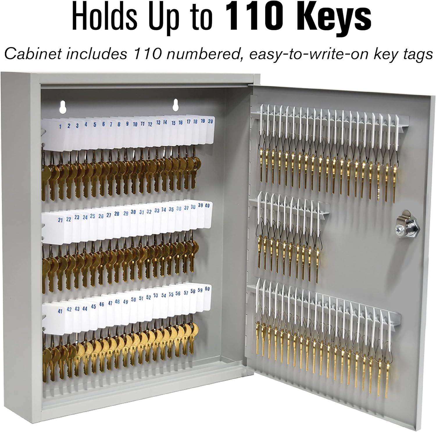 BankSupplies STEELMASTER 110 Key Cabinet - Single Lock Control Key Box - Welded 22 Gauge Steel Construction - Scratch Resistant - Write-On Key Tags for Easy Identification