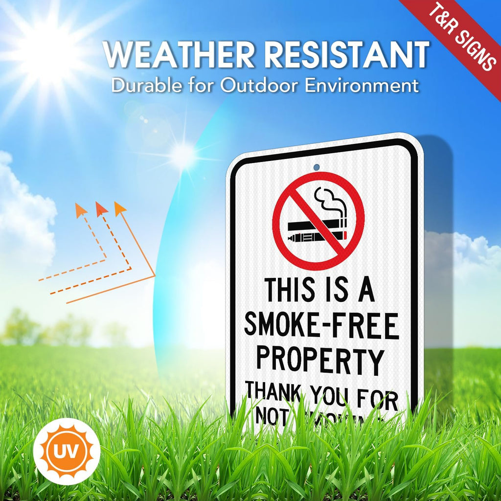 T&R Large No Smoking Sign, Thank You For Not Smoking Sign, 18" x 12" Engineer Grade Reflective Sheeting, Rust Free Aluminum, Weather Resistant, Waterproof, Fade Resistant, 2 Pre-drilled Holes