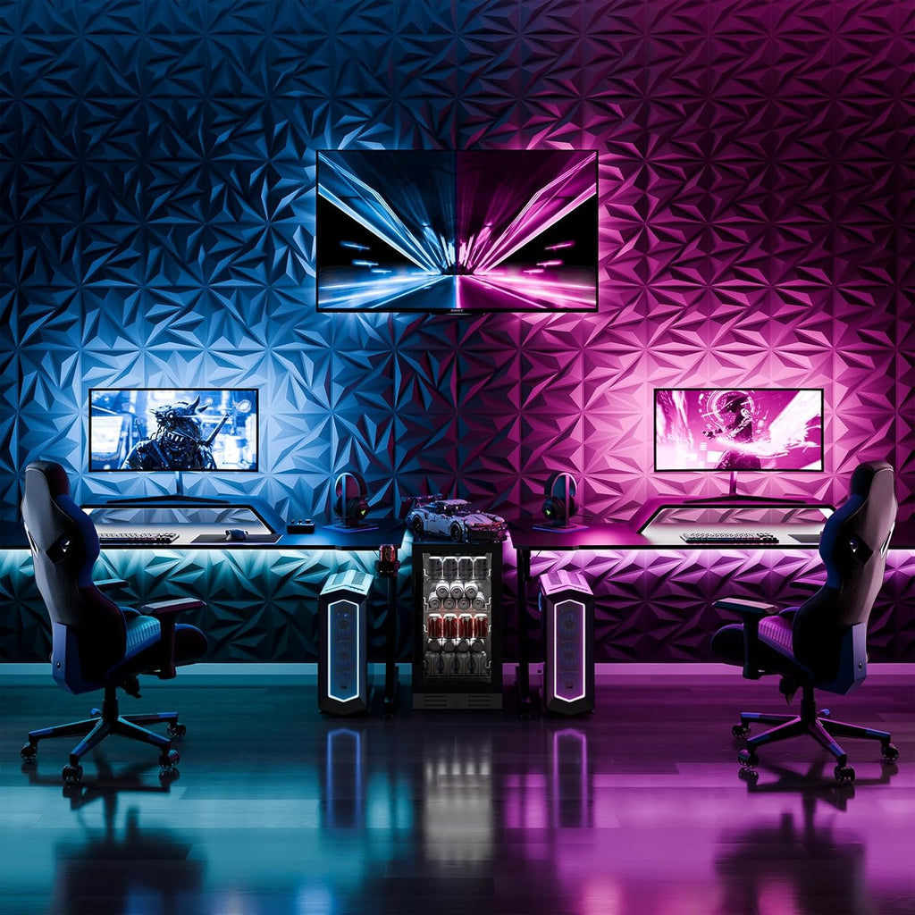 3D Wall Panels for Interior Wall Decor, 32 pcs PVC Wall Panels, 11.8''x11.8'' Decorative Accent Wall Panels for Game Rooms, TV Walls Background, Living Rooms, Decorative Wall Panels, Black
