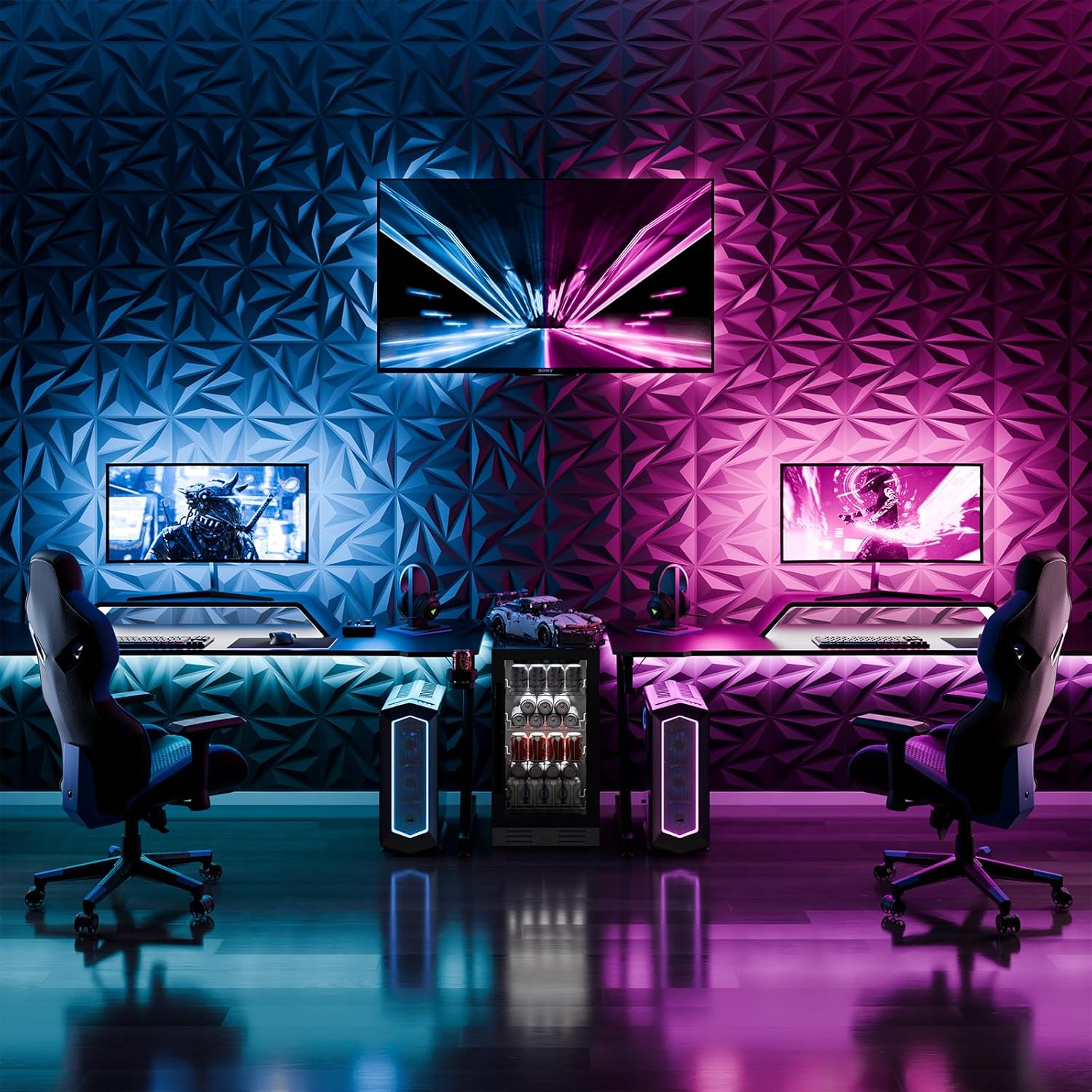 3D Wall Panels for Interior Wall Decor, 32 pcs PVC Wall Panels, 11.8''x11.8'' Decorative Accent Wall Panels for Game Rooms, TV Walls Background, Living Rooms, Decorative Wall Panels, Black