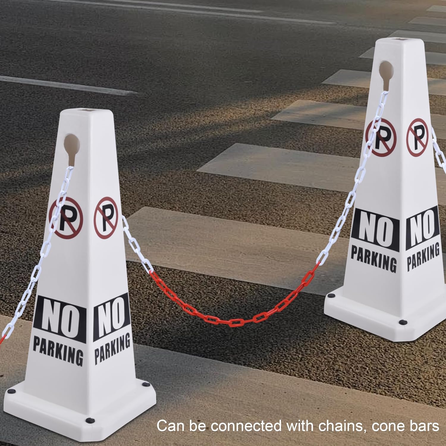 OrangeStar No Parking Cones 4-Pack, 26.5" Large 4-Sided Traffic Cones with Heavy Rubber Base for Parking Lot Control, Safety, Driveway | Indoor Outdoor Use