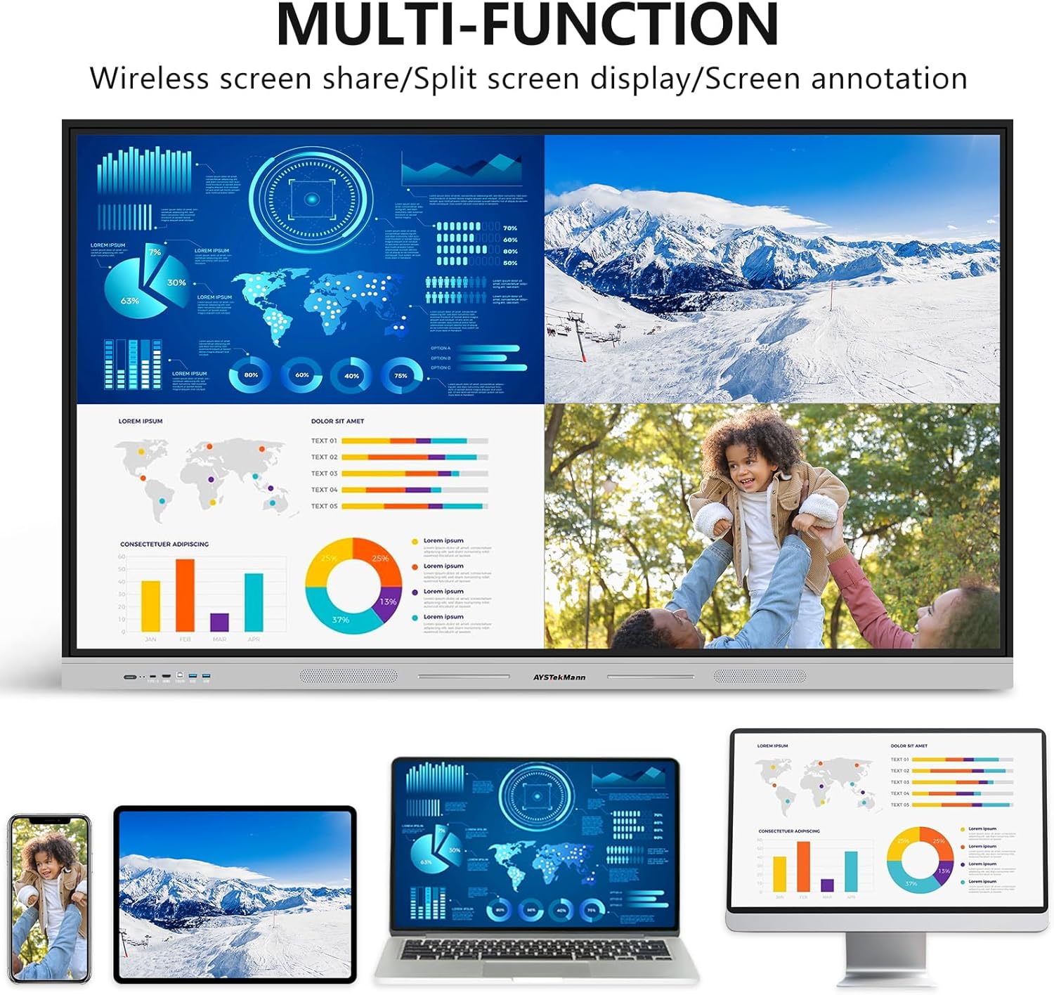 75 Inch Smart Board, 4K UHD Interactive Whiteboard with Auto Framing 4K AI-Camera and Soundbar, All in One Digital Whiteboard for Classroom and Business- Android 14(8+128GB)