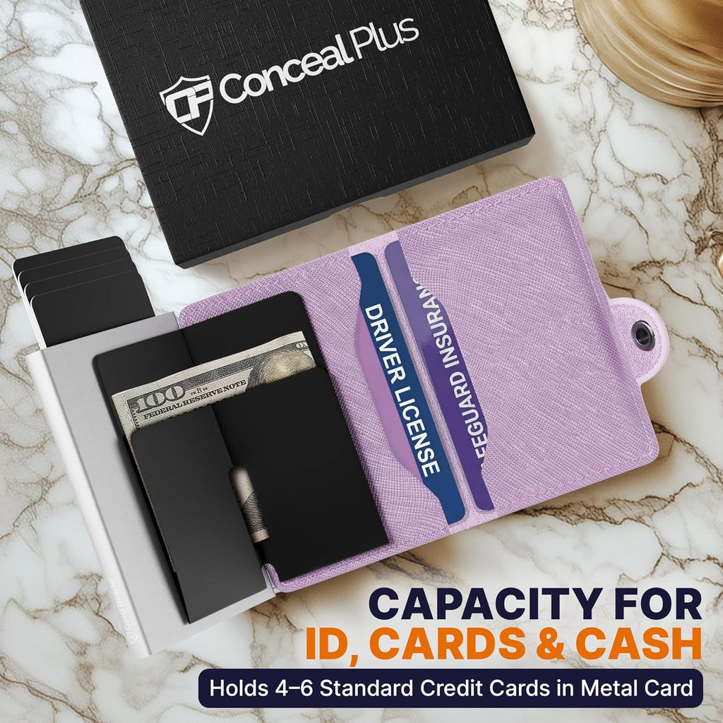 Conceal Plus Small RFID Wallet for Women, Slim RFID Blocking Credit Card Holder Womens Wallet, Smart Pop Up Minimalist Card Case, Holds 4-6 Cards Plus Cash & ID, Compact Travel Wallet 3.25"x2.5"x.5