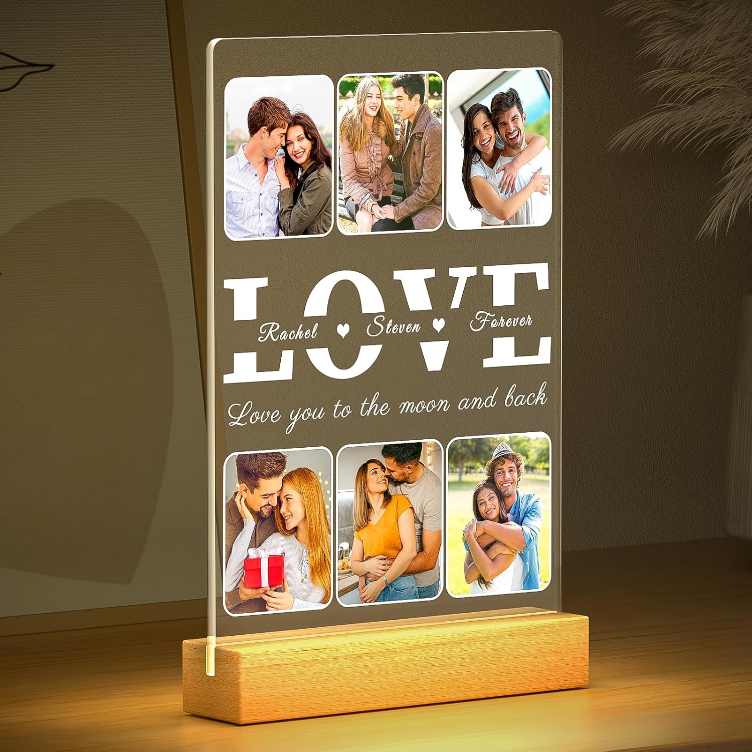Personalized Picture Frame with Photo, Custom Photo Frame with Night Light, Custom Picture Frames, Customized Anniversary Valentines Day Gifts for Her Him Women Men Girlfriend Boyfriend Couples
