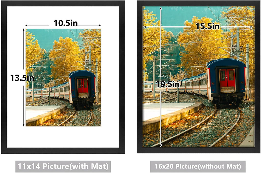 Golden State Art, 16X20 Picture Frame with Mat for 11X14 - High Definition Glass Wall Mounting Horizontal Vertical Display (Black, 2 Pack)