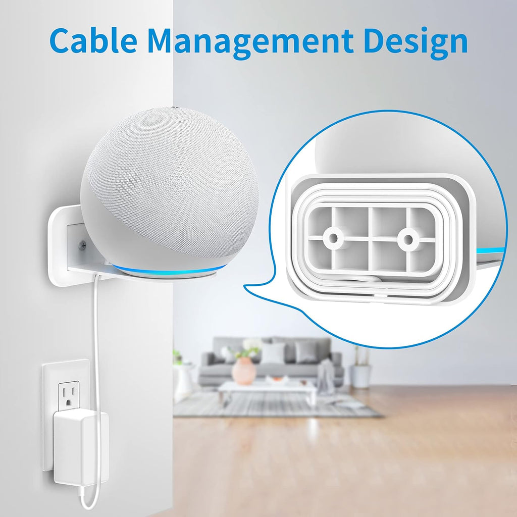PlusAcc Wall Mount for 4th Gen - Space-Saving Stand Shelf Compatible with Google Home Mini & 4th Generation, Metal Bracket with Cable Management（White）