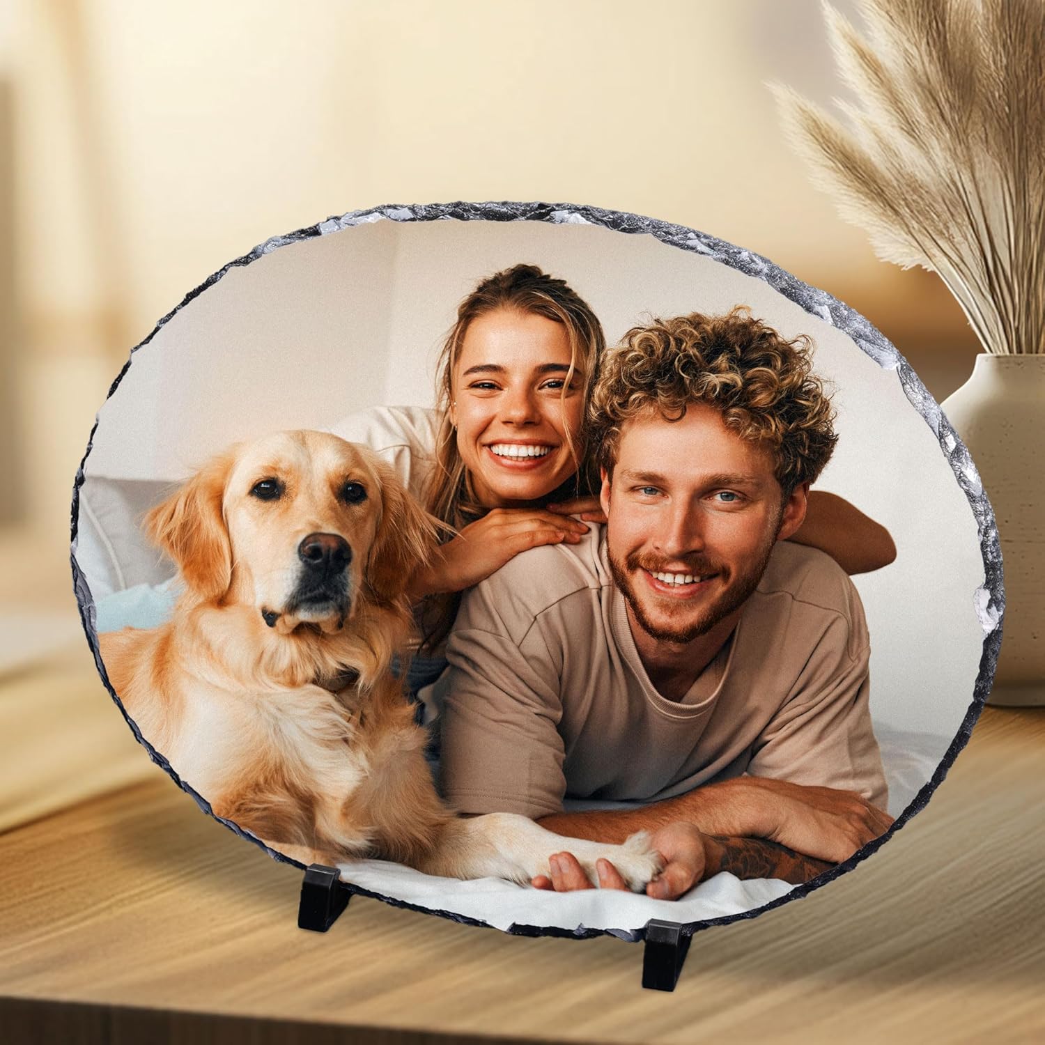 ArtPix 3D Christmas Personalized Slate Plate, Customized Xmas Photo Print Stone, Custom Picture Gift for Wife, Women, Family, Her, Him, Rock Slate Plaque Frame (Small - Oval)