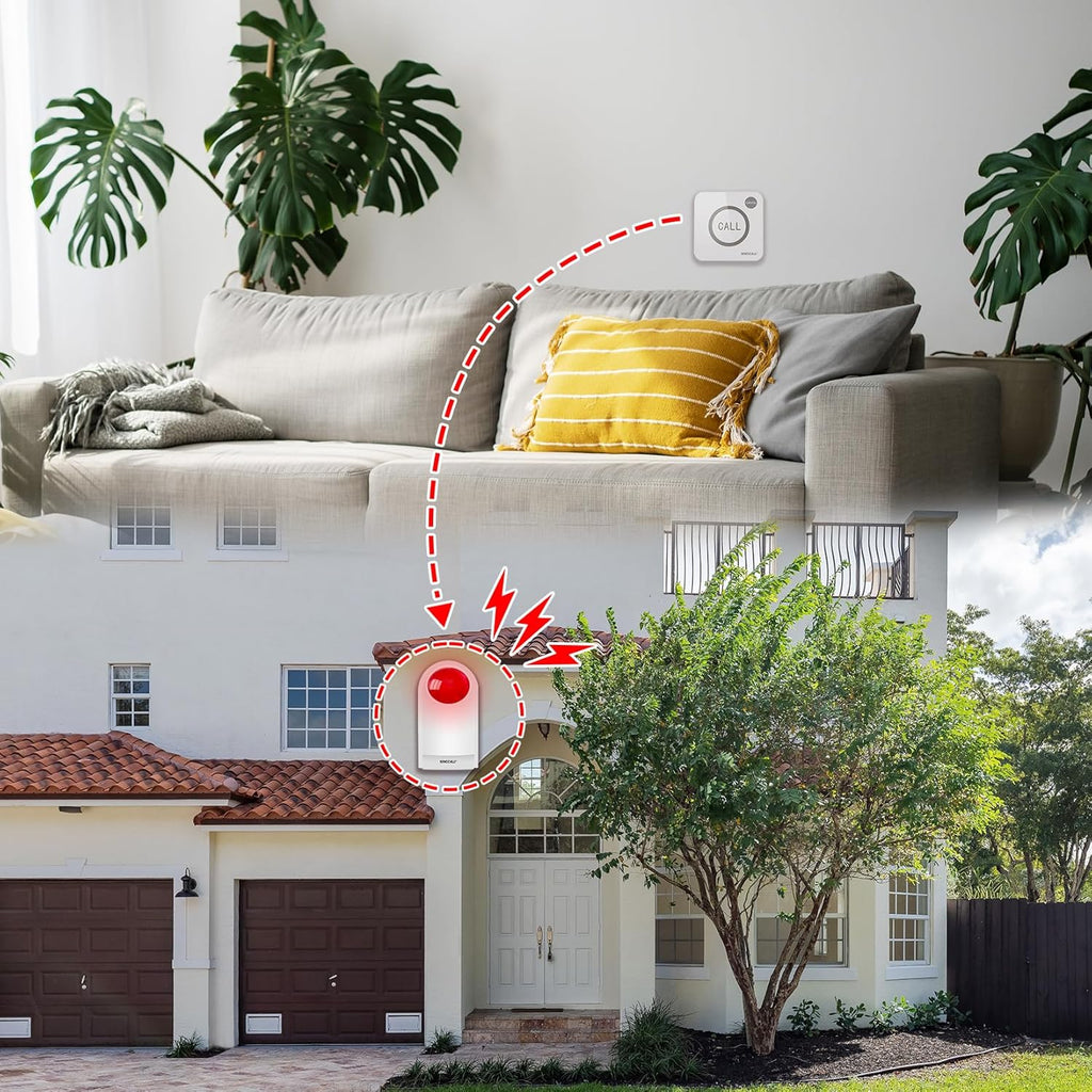 Strobe Siren Panic Alarm Button Siren Alarm with Light for Home Caring Loud Outdoor SOS Alert System 2 Red Flashing Siren and 4 Emergency Button for Store Hotel Jewelry Shop Security