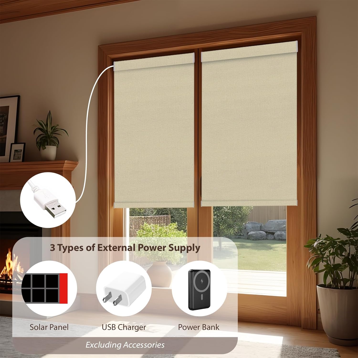 Motorized Roller Blinds with Remote, 100% Blackout Automatic Roller Shades for Bedroom, Bathroom, and Living Room, Customized Size, Morning Beige