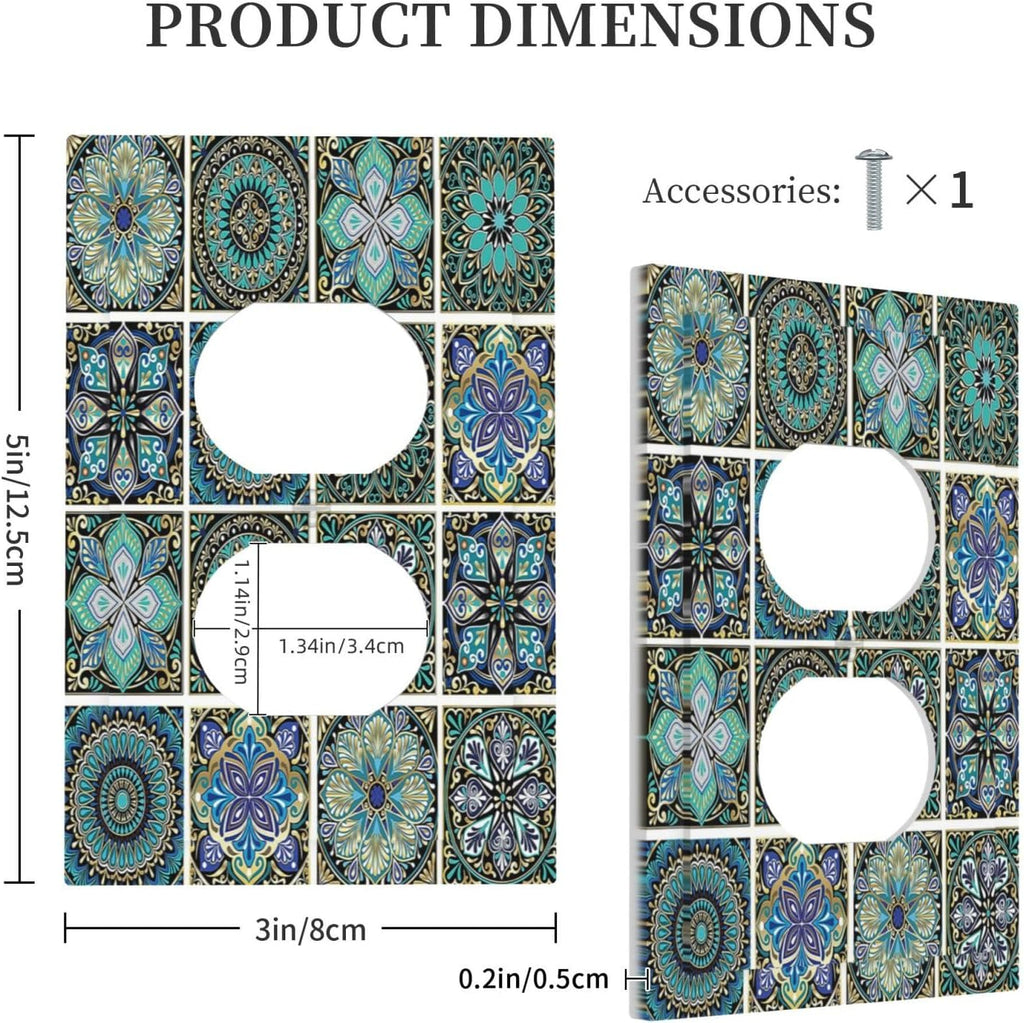 Outlet Covers Mandala Decorative Rustic Vintage Turquoise Pattern 1 Gang Duplex Wall Plate Decorative Switch Plates Electrical Receptacle Faceplate Light Switch Cover for Bedroom Bathroom