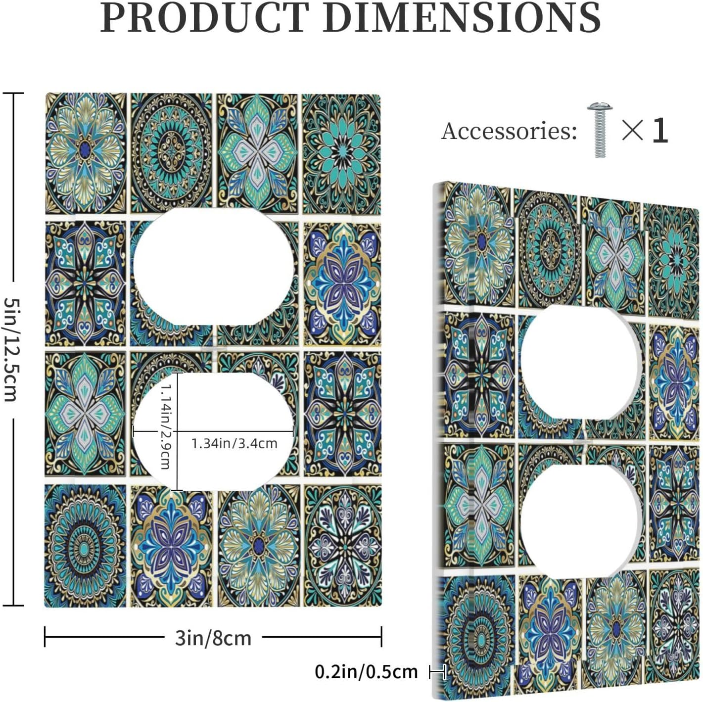 Outlet Covers Mandala Decorative Rustic Vintage Turquoise Pattern 1 Gang Duplex Wall Plate Decorative Switch Plates Electrical Receptacle Faceplate Light Switch Cover for Bedroom Bathroom