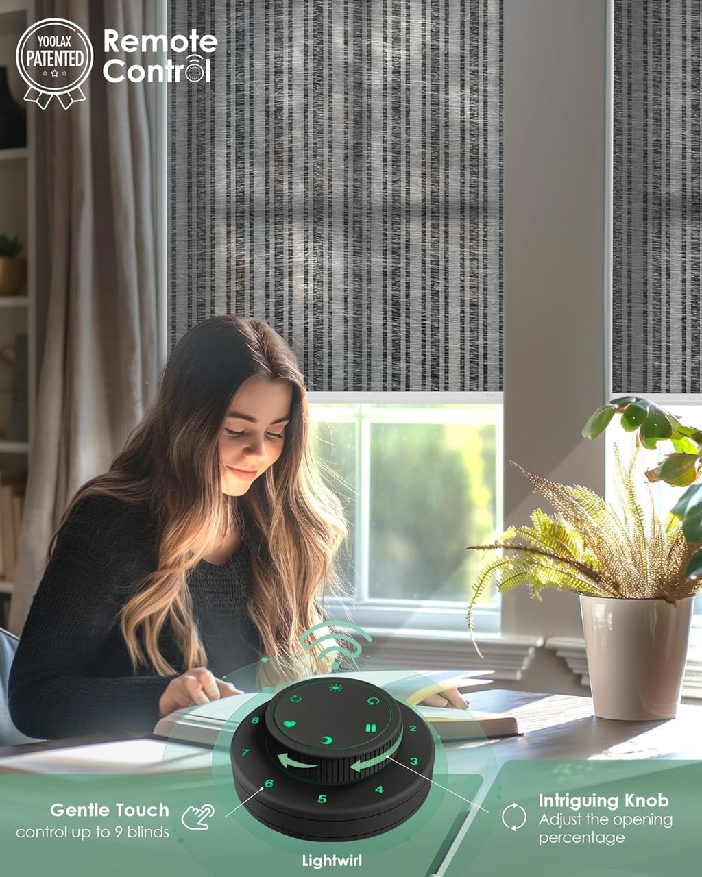 Yoolax Motorized Blinds with Remote, Light Filtering Smart Blinds Compatible with Alexa Google Home, Automatic Shades for Windows Living Room, Custom Size (50% Blackout V-Jungle Dark Grey)