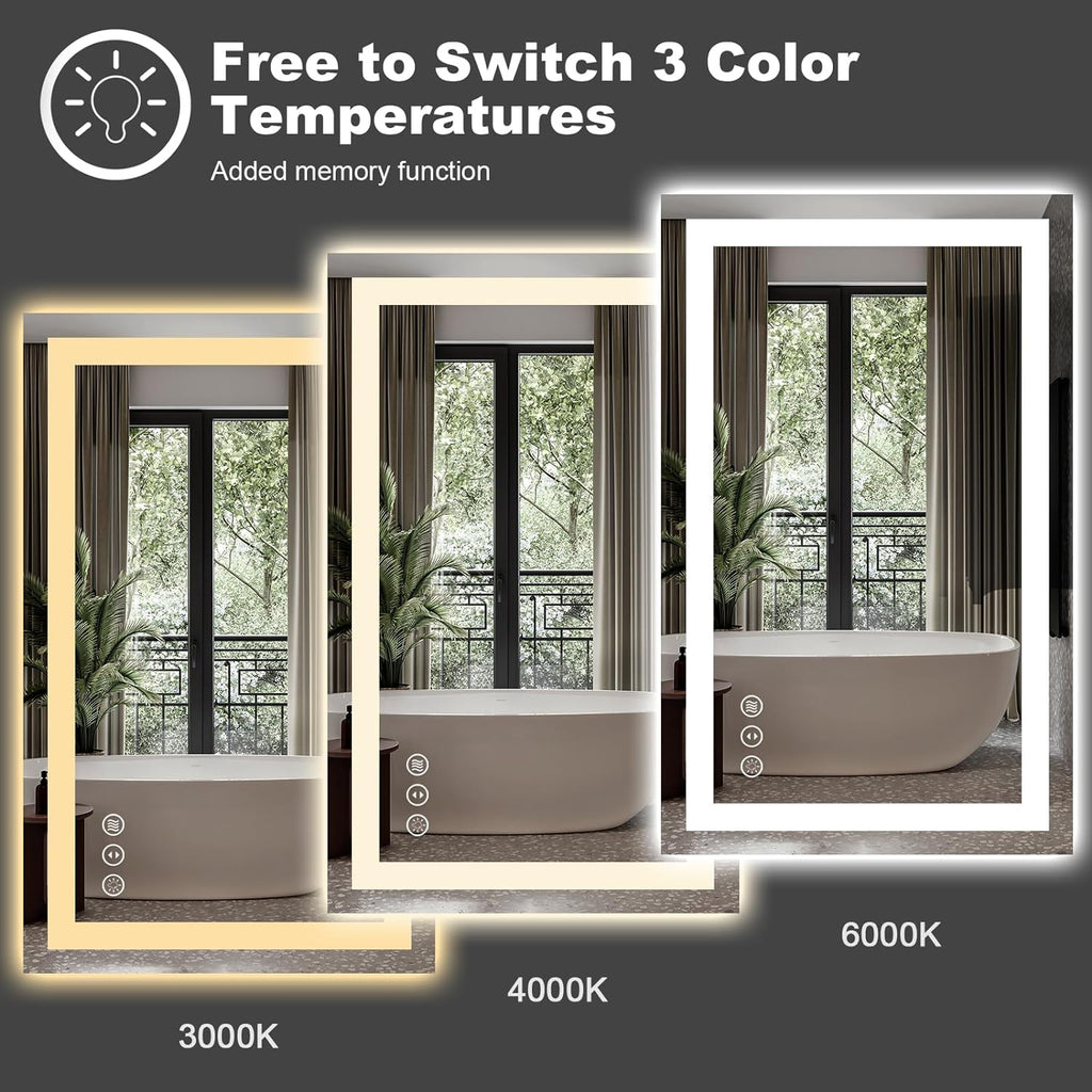 Amorho LED Bathroom Mirror, 60" X28" Front-lit + Backlight Mirror for Wall, Dimmable Vanity Mirrors, Anti-Fog, Memory, 3 Colors Lighting, Shatterproof, ETL Listed