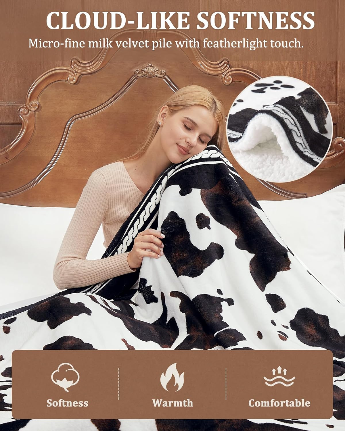 CAROMIO Heated Electric Blanket King Size with LCD Dual Controller, Cow Print Heating Blankets, 10 Heat Levels & 1-12H Time Settings, ETL Certified, Machine Washable, Brown Black, 100" x 90"
