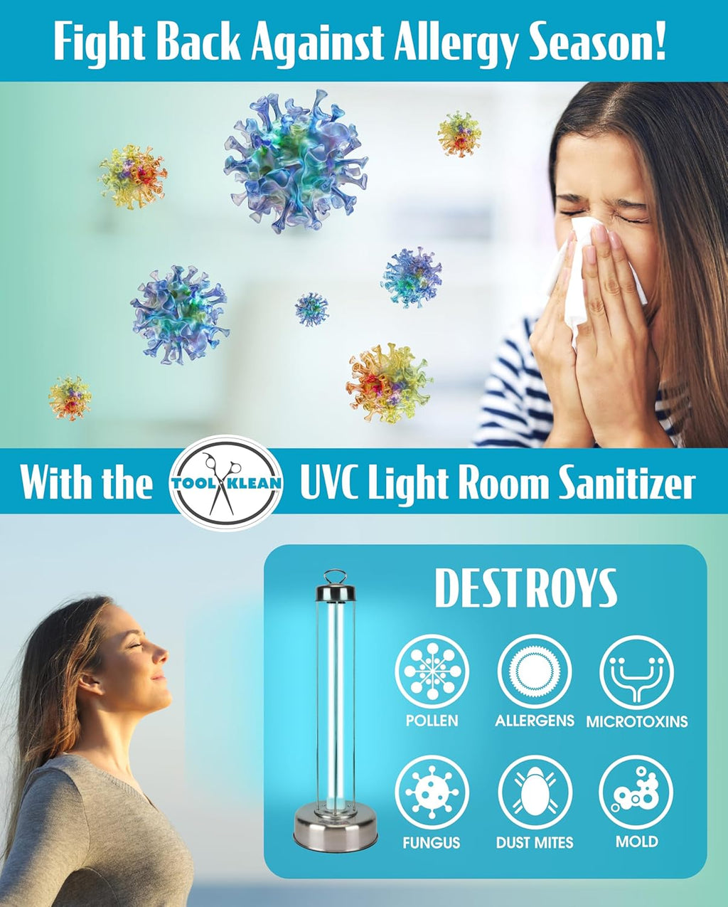 Whole Room Surface UV Light Sanitizer - USA 100W Professional Grade UV-C Lamp for Commercial & Home Use With Timer, & 10,000hr Bulb, EPA Registered, Lab Certified 99.9% Germ Kill in 15 Mins