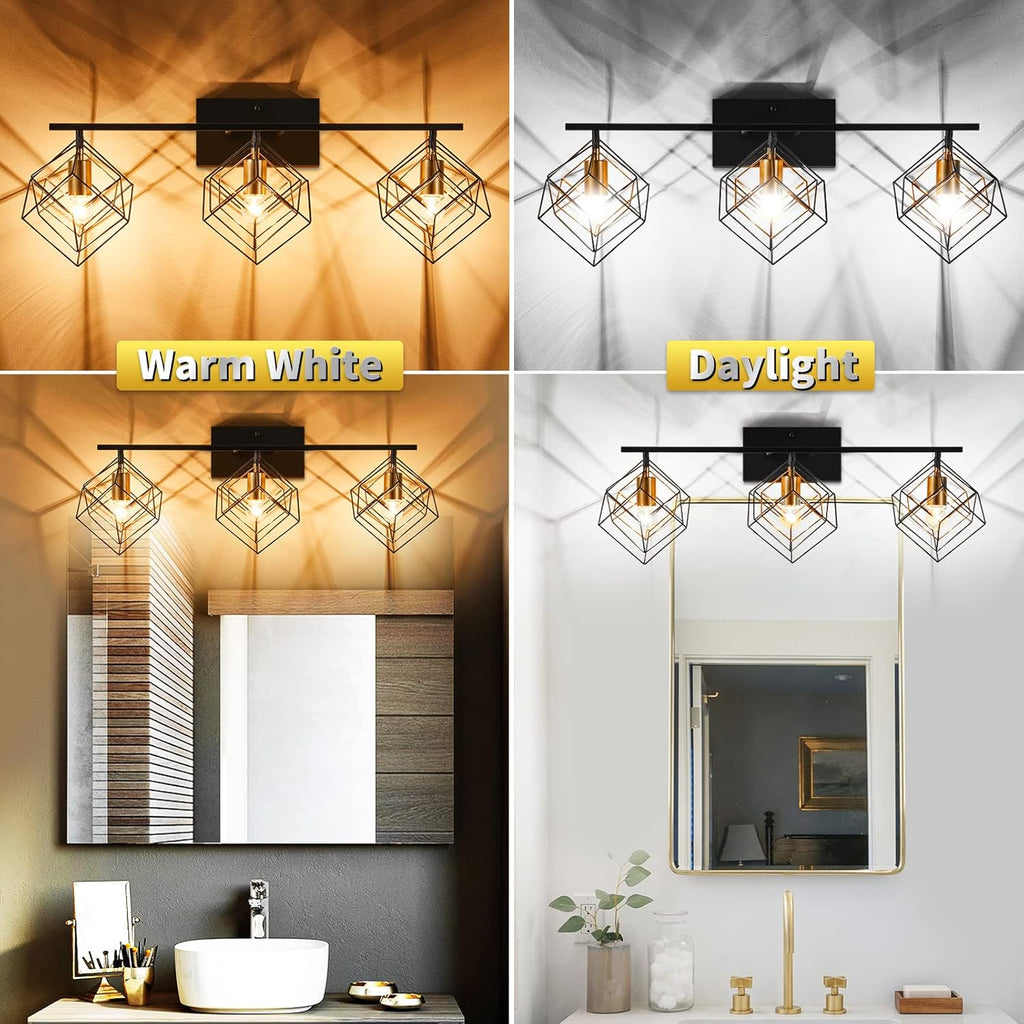 3 Light Vanity Light for Bathroom,Bathroom Light Fixtures Over Mirror with Rotatable 3 Cube Shades, Modern Wall Mounted Lights Matte Black,Industrial Black Vanity Light for Hallway Living Room