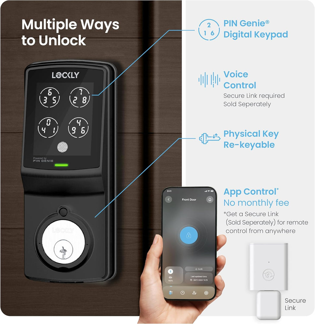 Lockly Smart Lock Model 7S, Bluetooth Smart Door Lock, Keyless Entry with PIN Genie® Digital Keypad, Front Door Lock Deadbolt, Voice Control & Auto Lock