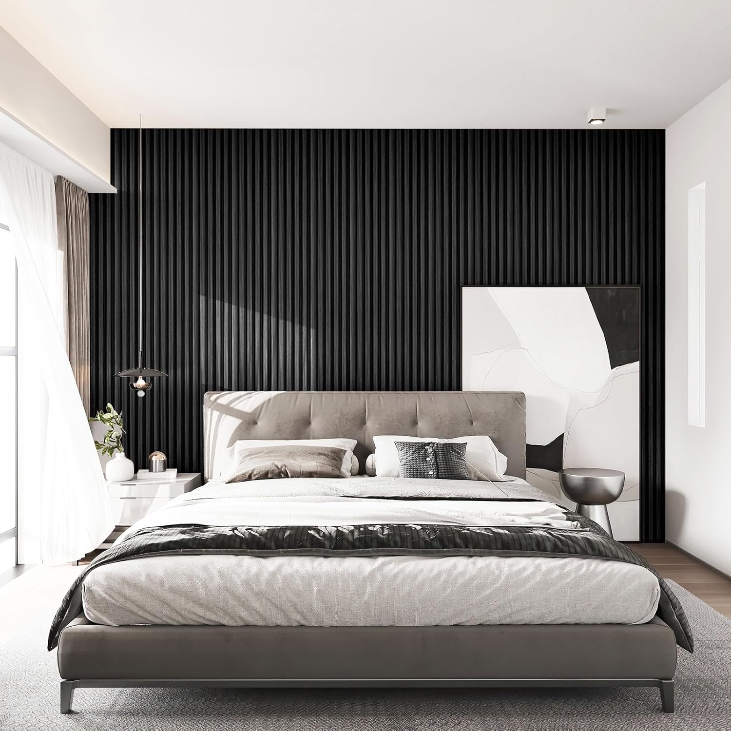 Art3d Slat Wall Panels, WPC Soundproof 3D Wall Paneling for Interior Wall Decor, TV Background, 8-Pack 96 x 6 in. Black