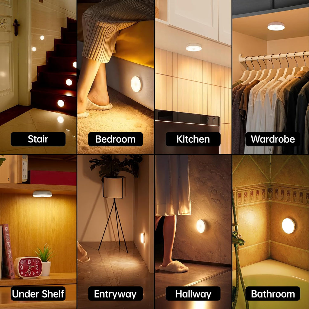 Homelist Motion Sensor Lights Indoor with Remote Control, 6 Pack Closet Night Lights Battery Operated Stick on Under Cabinet Lighting, 3 Color Temps Rechargeable Puck Lights for Kitchen Stair Hallway