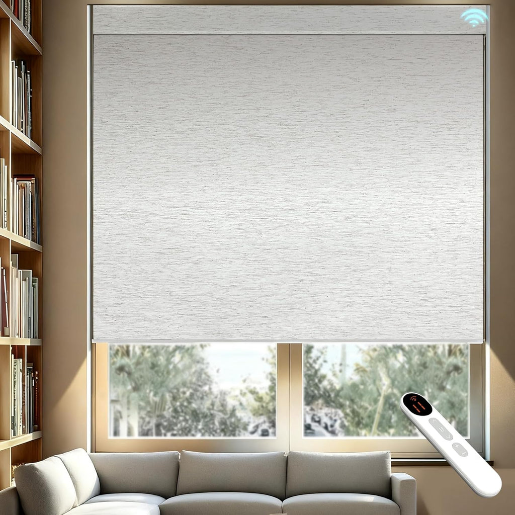 Smart Motorized Blinds – 100% Blackout Roller Shades with Remote, Alexa/Google Home/Siri Control, Matter Compatible, Wireless Rechargeable Battery, Custom Sizes for Windows & Sliding Doors