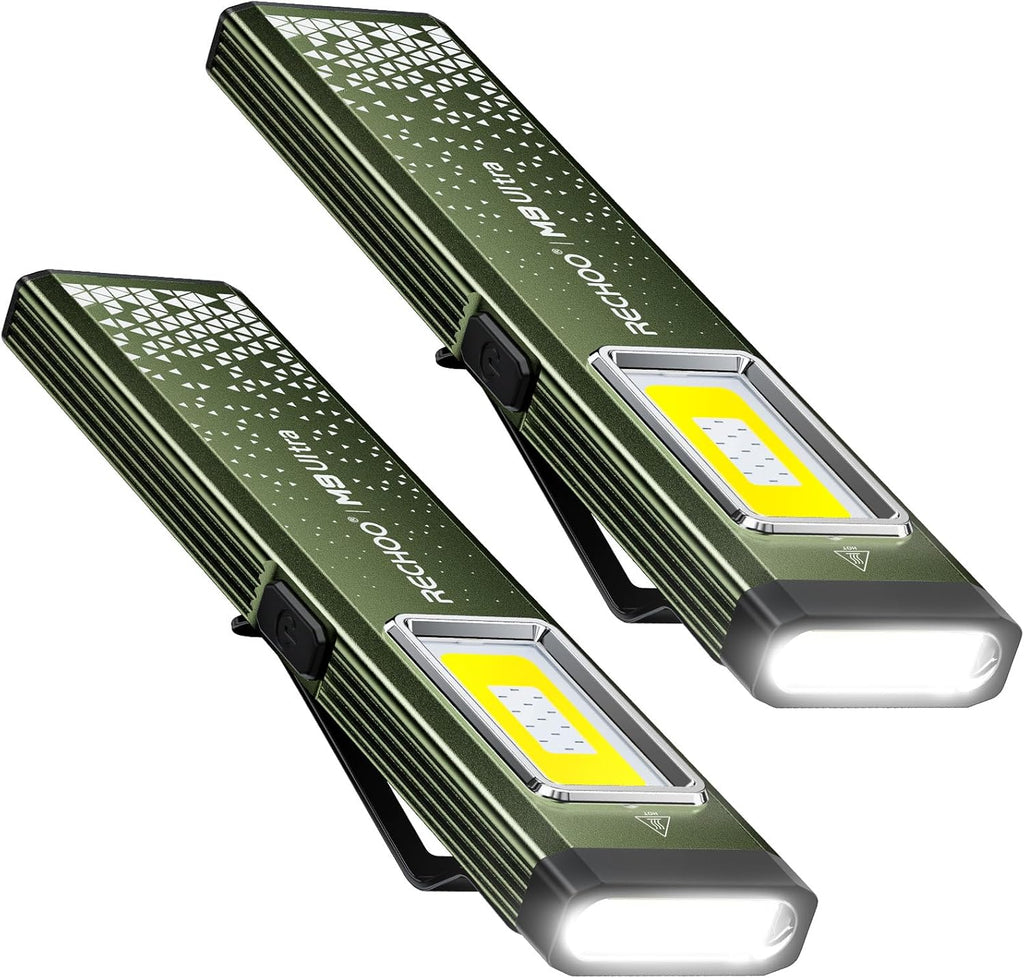 RECHOO Rechargeable Flashlights High Lumens 2Pack, Magnetic EDC Flashlight with Clip, 8 Modes Powerful Pocket LED Flashlight, Waterproof Portable Flat Flashlights for Home Camping Emergency