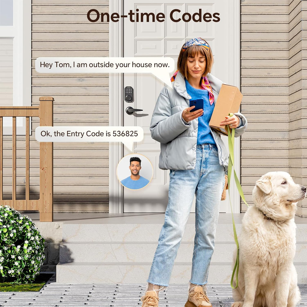 Keyless Entry Door Lock Set Smart Locks for Front Keypad Door Lock with Handle Automatic Lock One Time Password Anti Peeping Password IP54, Black