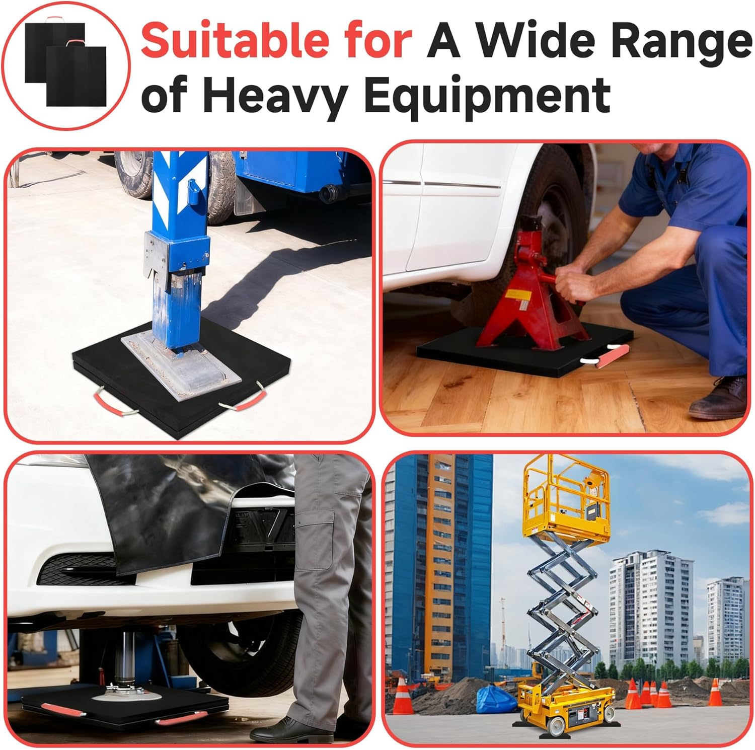 2 Pcs RV Outrigger Pads, 18" x 18" x 1" Non-Slip Rv Stabilizer Jack Pads with Handle, Heavy Duty Rv Pads for Leveling Jacks Blocks for Truck Trailer Crane Wrecker Service Truck, Black