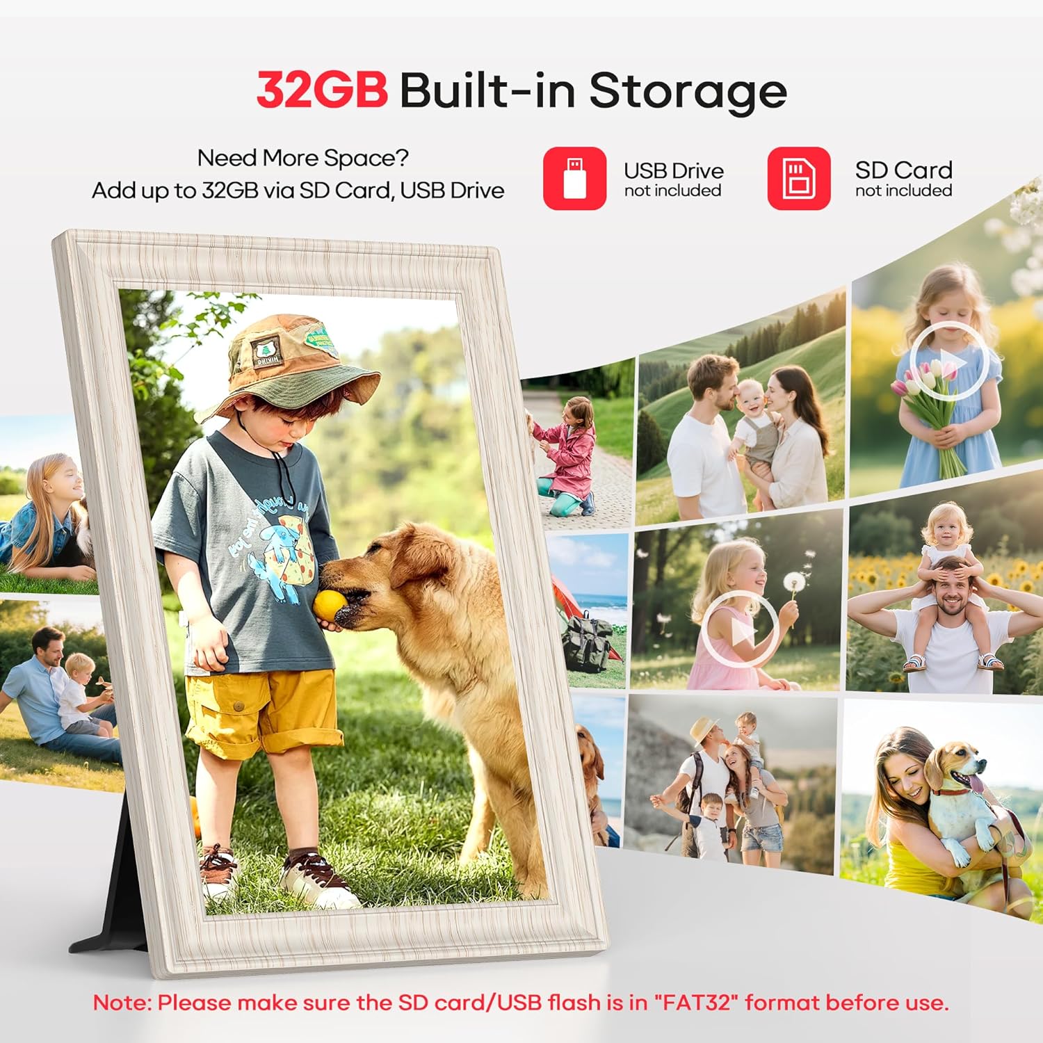 Frameo 10.1" WiFi Digital Picture Frame with 32GB Memory, 1280 x 800 IPS HD Touch Screen Electronic Photo Frame, Auto-Rotate, Slideshow, Share Photos/Video Remotely Anywhere White Wood Grain