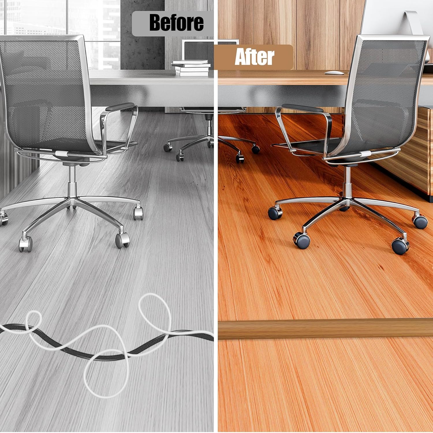 Floor Cord Cover Self Adhesive Cord Hider,10FT Cable Management, Extension Strip Protector for Wires, Prevent Cable Trips for Offices, Gyms, Exhibitions Cavity:0.3"(W) x 0.28"(H) Brown Wood