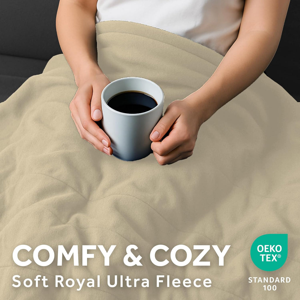 Sunbeam Royal Ultra Fleece Heated Electric Blanket Full Size, 84" x 72", 12 Heat Settings, 12-Hour Selectable Auto Shut-Off, Fast Heating, Machine Washable, Warm and Cozy, Pebble