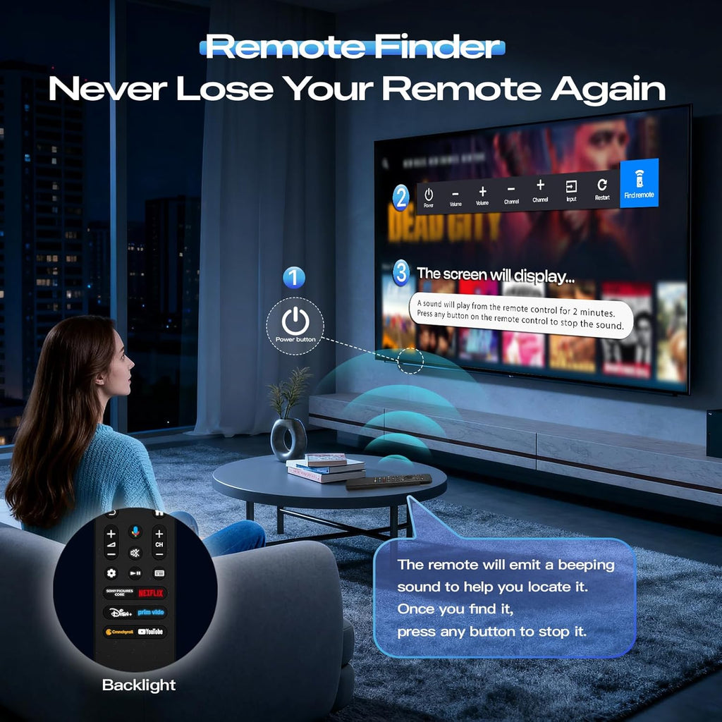 Voice Replacement for Sony TV Remote, for All 2019-2025 Sony Remote Control for Bravia Google/Android Smart 4K 8K LED OLED UHD TVs (with Backlit, Voice Control, Remote Finder and USB Changing)