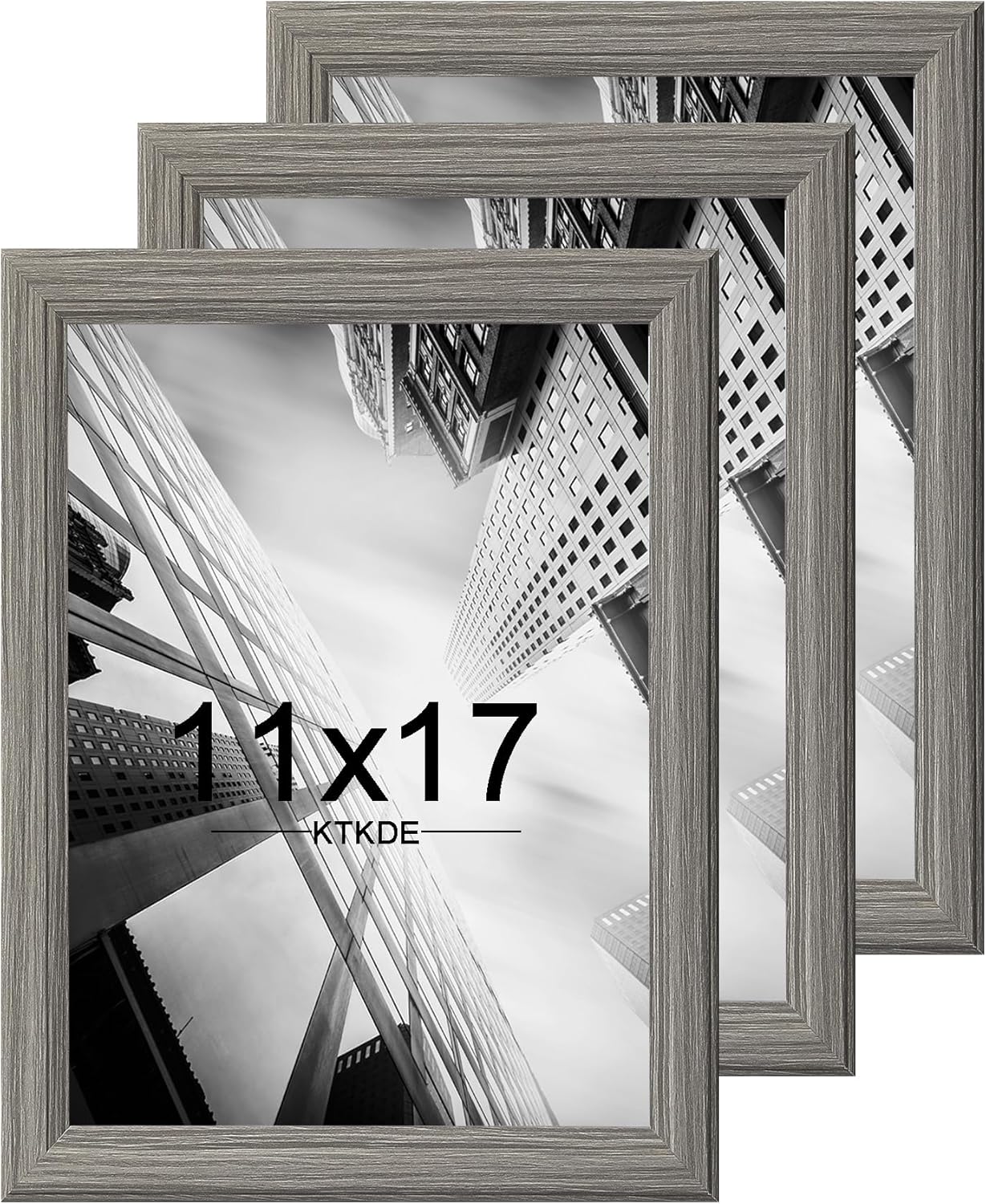 KTKDE 11x17 Picture Frame Set of 3,Grey Wooden frames, Vertical & Horizontal Wall Hanging for Wall Display,Studio Gallery Photo Frame for Photos, Posters & Art Prints