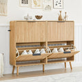 47" Fluted Large Shoe Cabinet with 4 Flip Drawers, Slim Freestanding Shoe Cabinet Organizer, Narrow Shoes Storage Rack for Entryway, 5 Sturdy Legs (All Natural, 9.45" D x 47.24" W x 35.83" H)