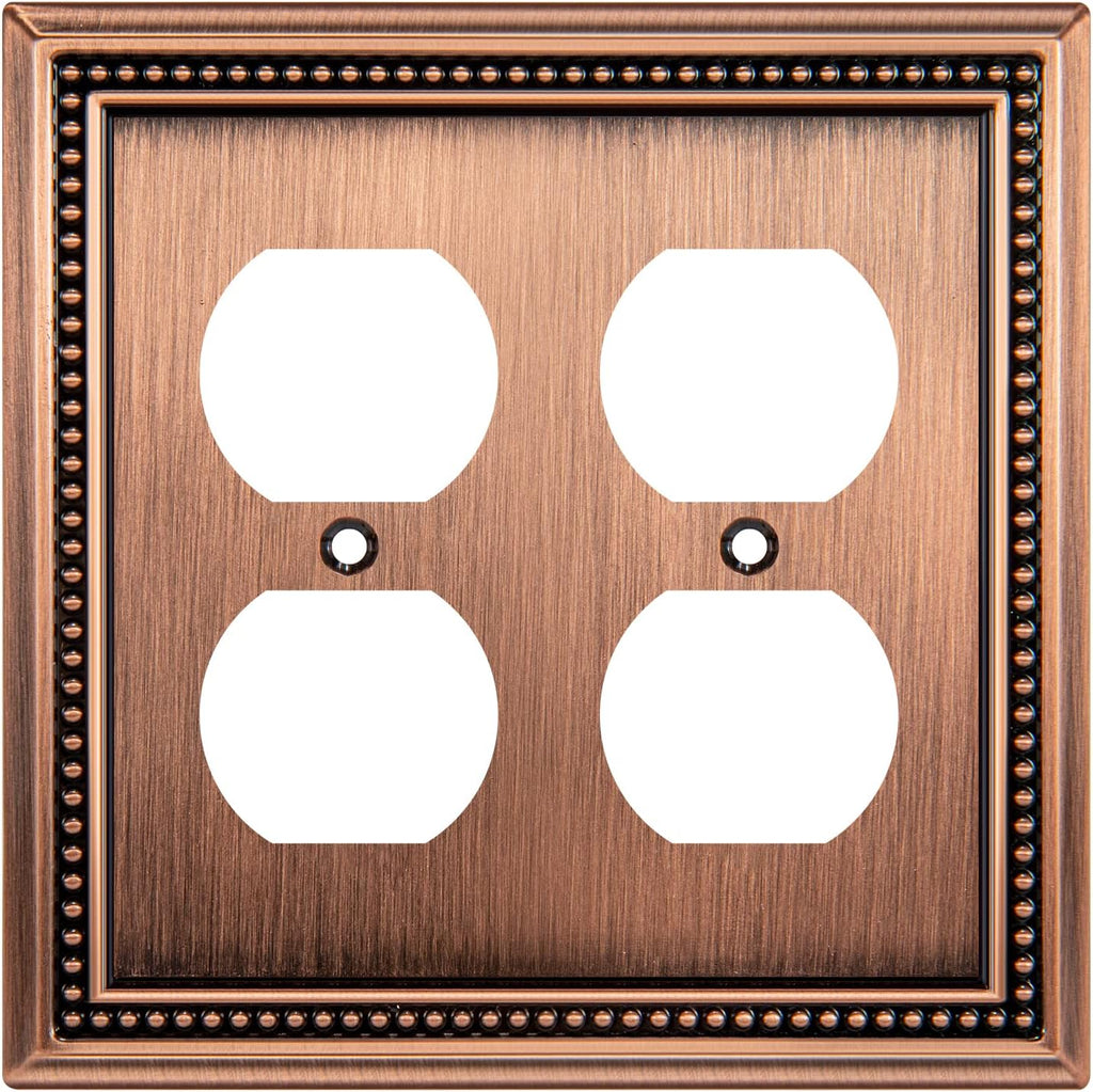 Henne Bery Sunken Pearls Heavy Duty Decorative Wall Plate Switch Plate Outlet Cover (Double Duplex, Antique Copper)