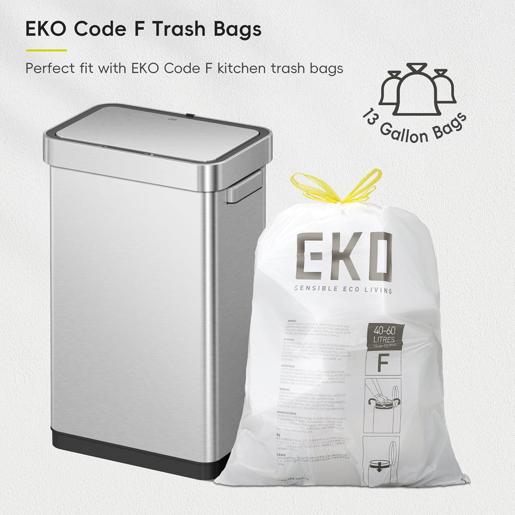 EKO Deluxe Mirage-T 50 Liter / 13.2 Gallon Touchless Rectangular Motion Sensor Trash Can, Matte Stainless Steel Finish