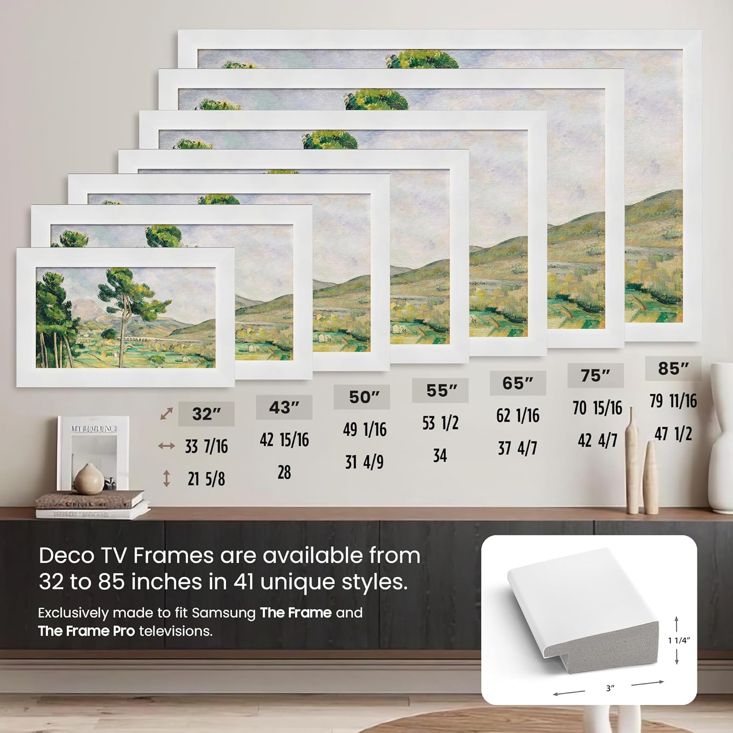 Gloss White 65" Premiere Deco TV Frame - Compatible ONLY with Samsung The Frame TV and Pro TVs (Fits 2021-2025, LS03A, LS03B,LS03C,LS03D,LS03FA,LS03FW)